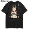 Bebovizi Brand Streetwear Japan Style Ukiyo E Funny Samurai Cat TShirts Mens Short Sleeve T-shirts Hip Hop Embroidery Tees 210329