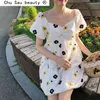 beauty Fashion Sweet Chic Floral Embroidery Summer Dress Women Holiday Cotton Puff Sleeve Lovely Mini Dresses Female 210514