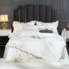 Ensembles de literie Blanc Rose Rouge Bleu Luxe Style Européen Soie Soyeuse Bord Or Broderie Housse de Couette Taies D'oreiller Drap/Linge