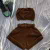 Women Shorts Sets With Strapless Sleeveless Top Female Tracksuit Sportswear Crop Tops+lace Up Short Trousers Summer Casual 210518