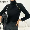 Ezgaga Vintage Elegante Top lavorato a maglia Coreano Chic Spring Button Slim T-shirt da donna all'interno Single Wear Office Lady Fashion 210430