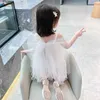 Bärenführer Sommer Mädchen Prinzessin Kleider Mode Kleinkind Mädchen Feste Farbe Mesh Party Kleidung Baby Mädchen Koreanische Bowknot Vestidos 210708