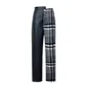 Patchwork pu plaid broek voor vrouwen hoge taille hit kleuren asymmetrische herfst winter broek vrouw 210521