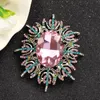 Pins, Brooches Elegant Oval Rhinestone Transparent Glass Flower Brooch Pin For Women Crystal Handmade Colorful Wedding Dress Jewelry INS