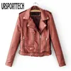 Autumn Women Pu Leather Jacket Woman Zipper Belt Kort kappa Kvinnlig svart punkbomber Faux läderjackor Kvinnor Outwear XXXL 210524101881