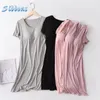 Men's Sleepwear SIDDONS Summer Nightgowns Cotton O-neck Women Sleepdress With Breast Pad Nightwear Sleep Lounge Nightdress Home Dress Plus S