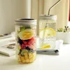 Mason jar copos de vidro canecas geléia vegetal salada de alimentos salvadores armazenamento recipientes largamente boca selada suco de conservas garrafas gravadas com palha de aço inoxidável wll830d5