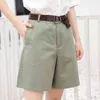 カジュアルな夏の緩い脚のショートパンツの女性韓国のファッション女性ビンテージショートグリーンホワイトハイウエスト女性9648 210506