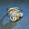 Bröllopsringar Hip Hop Punk Skull Flower Ring Yellow Gold Silver Color Engagement Vintage White Crystal for Women Jewelry3296107