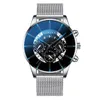 Zegarek 2021 Man Watch Geneva Black Steel Mesh Band kalendarz kwarcowy kwarc męski sport