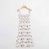 Retro Elegant Elastic Body Long Sling Dresses France Fresh Leaves Floral Print Vintage Women Summer Dress Holiday 210429