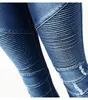 2077 Youaxon Women's Motorcycle Biker Zip Mid High Waist Stretch Denim Skinny Pants Motor Jeans för Kvinnor Trend Kläder 220310