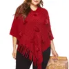 Женщины вязаные пуловеры Хаки красные твердые свободные зимние кисточки для волос C0031 210514