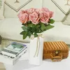 Single Faux Velvet Rose Long Stem and Green Leave Artificial Flowers Home Table Wedding Hotel Decoration Gift RRD12730