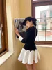 Vintage Kış Patchwork Tweed Elbise Balo Yay Uzun Kollu Tunik Mini Bodycon Bayanlar Yün Tasarımcı Giysileri 210427