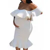 Axelfria ruffles midi moderskapsklänningar för fotografering gravid klänning fotografering rosa graviditet klänning baby shower kläder