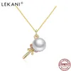 LEKANI Lady's 925 Silver Necklaces Great Pearl Microphone Austria Crystal Setting Slide Pendant Ladies Friendship Gift Jewelry