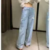 VUWWYV Blue Baggy Ripped Jeans for Women Summer Wide Leg Woman High Waist Fashion Streetwear Trousers Turn Up Trim 210430