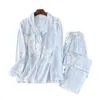 Летние свежие цветочные пижамы набор смайума Уютная 100% 100% в вискозе длинный рукав Качество Pajamas Homewear 210809