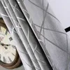Moderne Chenille Gris Rideau pour Salon De Luxe Tissu Géométrique Rideaux pour Chambre Argent Lignes Tentes Fenêtre Traitement 210712