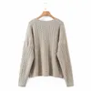 Aelegantmis Twist Übergroße Gestrickte Pullover Strickjacke Frauen Lose Gemütliche Horn Knopf Koreanische Mäntel Casual Warme Elegante Weiche Jumper 210607