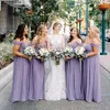 Chiffon a buon mercato 2021 Lunghezza da pavimento della damigella d'onore Lavender Lunghezza Lilac Plus size Maid of Honor Abiti da ballo da ballo personalizzati personalizzati