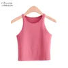 Bradely Michelle Summer Sexy Mulheres Streetwear Crop Top Elastic Algodão sem mangas O-pescoço Sólido Barra de tanque 210322