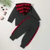 kids children's Sets Autumn suit for boys long-sleeved lattice pocket hooded sports casual sweater two-piece coat