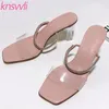 Summer Slippers Women Pvc Clear Heels Designer Shoes Woman Open Square Toe Mules Ladies Slides Sexy Crystal Sandals