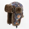 Chapeaux de bombardier pour femmes, fourrure de laine florale, bohème russe, Ushanka, fausse fourrure, oreillettes, chapeau de trappeur d'hiver