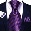 Bow Ties Hi-Tie Purple Gold Striped Silk Wedding Tie For Men Handky Cufflink Set Fashion Designer Gift Necktie Business Party