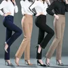 Spring and Autumn Elastic Waist Fashion Straight Pants Stretch High Thin Nylon Cotton Women's Summer 211218
