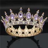 Gold Purple Queen King Bridal Crown for Women Headdress Prom Pageant Wedding Tiaras and Crowns Hair Smycken Tillbehör 210707