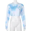 Tie Dye Y2k Crop Top Vrouw Sweatshirt Dames Mode Koreaanse Kawaii Harajuku Esthetische lange mouw Pullover Streetwear 210510