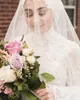 Bridal Veils Lace Appliqued Two-Layer Wedding White Ivory Champagne Edge Blusher Face Veil With Combs