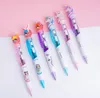 Cartoon Unicorn Light Pen LED -lampor Kiseldioxidhuvud Gel Glowing Ballpoint Student Stationery School Writing Gift Supplies Blue Ink