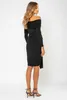 Summer Women Knee Length Dress Sexy One-Neck Off Shoulder Long Sleeved Black Tight Dress Club Celebrity Party Bodycon Dress 210625