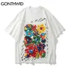 T-shirts surdimensionnés chemises Hip Hop Graffiti 3D fleurs à manches courtes t-shirts Streetwear été Harajuku décontracté couverture en coton 210602