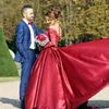 Burgundia Princess Prom Formalne Suknie 2020 Puffy Kwiatowy Koronki Zroszony Liastubla Projekt Koronki Tutu Pełna długość Wieczór Suknia Nosić