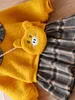 Toddler Girls Plaid Panel Peter-pan Collar Teddy Dress With Bag SHE