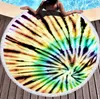 Serviette de plage ronde imprimée de 150CM, style léger tie-dye, en microfibre, glands, doux au toucher, supporte un LOGO personnalisé, dernière version