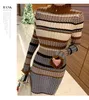 Spadek Zima Elegancki Sweter Sukienka Kobiety Elegancka Lady Połowa Turtleneck Flare Rękaw Kolorowe Paski Slim Dzianiny Dress 210514