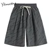 Yitimuceng Vintage Damska Wysoka Talii List Drukuj Szorty Luźne Casual Streetwear Plus Size Black Gray Fashion Lato 210601