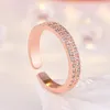 Double Row Cubic Zirconia Ring Band finger Rose Gold Iced Out Adjustable Chunky Rings for Women Men Couple Engagement Wed Fashion Jewelry Will and Sandy