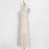 Prairieシックな中空oネックシルム気質ドレス女性夏のノースリーブのフリルドレス甘いオフィスレディvestidos 210525