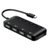 USB 3.0 HUB 4 portas Velocidade rápida Ultra-fina USB3.0 Tipo C cabo Divisor LED indicador Switches separados para computador teclado para PC