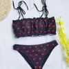 Colysmo Siyah Bikini Push Up Yastıklı Mayo Kadınlar Kravat Sapanlar Kalp Baskı Mayo Yüksekliği Kesim Tong Bikini Setleri 210527