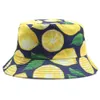 Banana z wydrukowanymi cytrynami podwójna kapelusz kubełkowy kobiety mężczyźni Summer bawełna moda panama czapka słoneczna łowić czarny rybak 039S H5545851