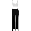 Zomer mode chic tweedelige sexy hoge split ontwerp party club bandage wit Crop Top Black Pants Work Suit 210527