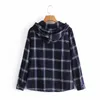 Casual Vrouw Cotton Plaid Patchwork Hooded Shirts Jas Lente Mode Dames Button Jassen Vrouwelijke Vinatge Uitloper 210515